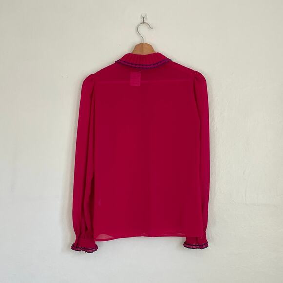 Vintage – Schrader Sport Sheer Pink Ruffle Neck Blouse - Picture 2 of 6